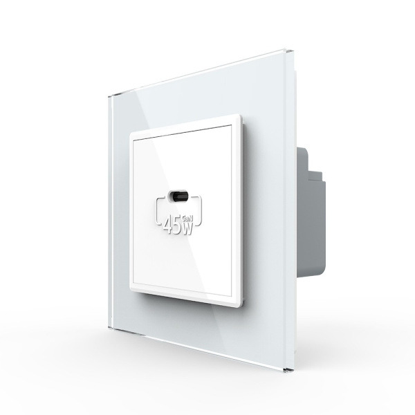 Розетка USB type C с блоком питания 45W Livolo 1 пост Белая VL-C7VUC-2WP Розетка USB type C с блоком питания 45W Livolo 1 пост Белая VL-C7VUC-2WP