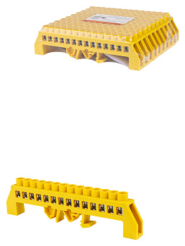 Шина "PE" "земля" в желтом изоляторе на DIN-рейку 8x12мм 14 групп TDM