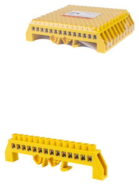 Шина "PE" "земля" в желтом изоляторе на DIN-рейку 8x12мм 14 групп TDM