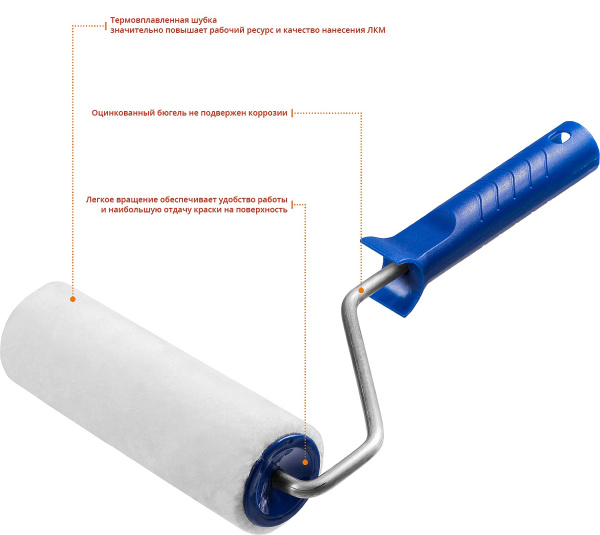 Валик малярный ВЕЛЮР 48, 180 мм, d=48 мм, ворс 4 мм, ручка d=8 мм, ЗУБР