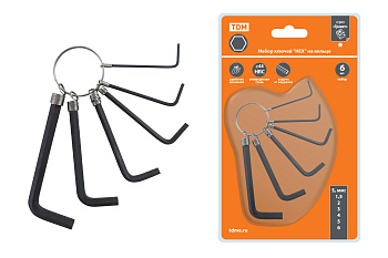 Набор ключей "HEX" на кольце  6 шт.: 1.5 - 6 мм, углеродистая сталь, блистер "Гранит" TDM