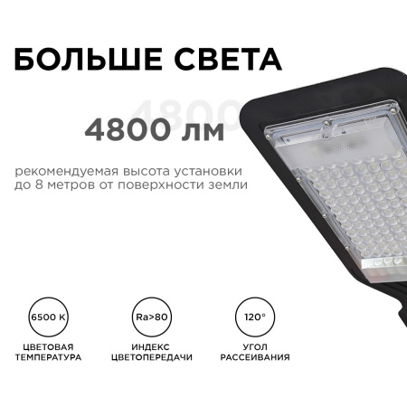 29-08 Светильник светодиодный, уличный, консольный 60Вт, 230В/50Гц, 4800лм, 6500К, IP65, КСС "Д", 400х170х45мм, Ф40мм, чёрный, алюминий APEYRON