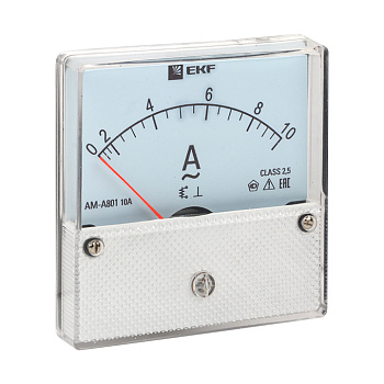 Амперметр AMA-801 аналоговый на панель (80х80) круглый вырез 10А прямое подключение EKF Амперметр AMA-801 аналоговый на панель (80х80) круглый вырез 10А прямое подключение EKF