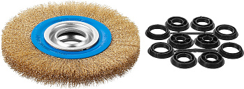 Профессионал. Щетка дисковая для точильно-шлифовального станка, витая стальная латунирован проволока 0,3мм, 150х32мм ЗУБР