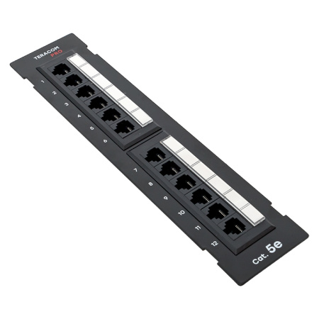 Патч-панель настенная TERACOM PRO Cat,5E неэкранированная UTP 12 портов RJ-45 Dual IDC EKF