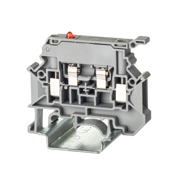 Клемма для предохранителя, винтовой зажим, 2 точки подключения, индикация 24В, 4 кв.мм, серая DKC