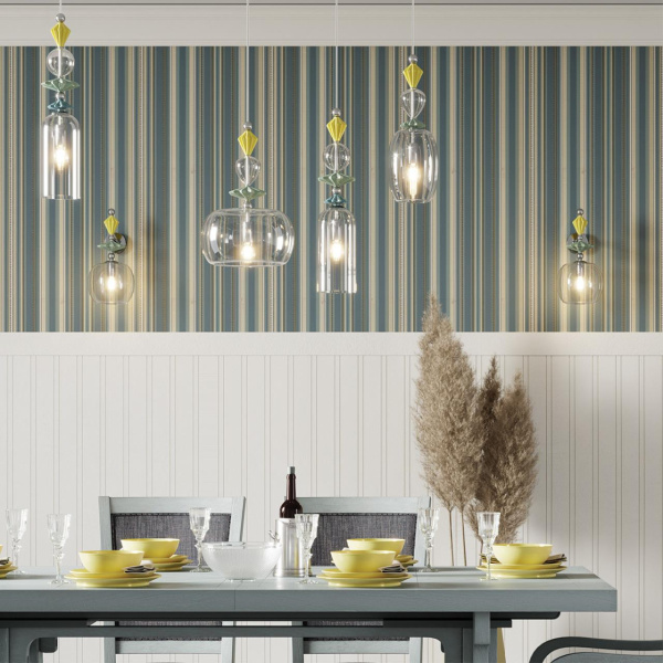 Подвес E14 1*40W 4893/1 BIZET хром/раноцветн./керамика/стекло ODEON LIGHT