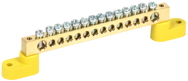 Шина PE "земля" на двух угловых изоляторах ШНИ-8х12-14-У2-Ж IEK