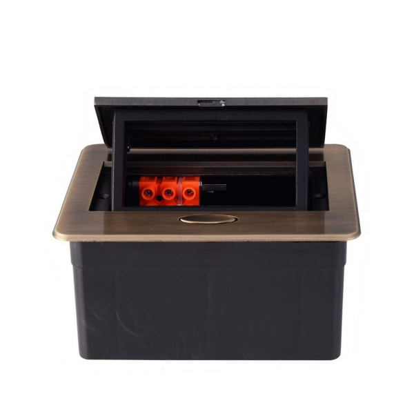 Выдвижной горизонтальный модуль RocketSocket в столешницу для розеток Livolo 2 поста, бронза