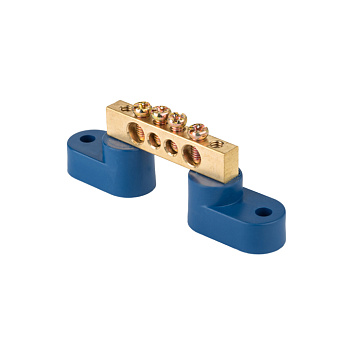 Шина "0" N (8х12мм) 4 отверстия латунь 2 синих угловых изолятора PROxima EKF