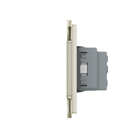 Двухклавишный сенсорный выключатель с розеткой 2 поста, цвет жемчужный Livolo