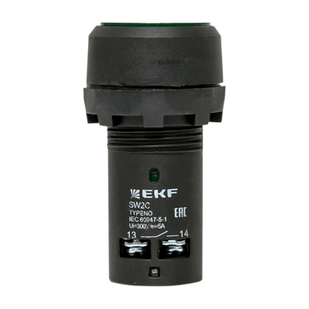 Кнопка SW2C-10D с подсветкой зеленая NO PROxima EKF