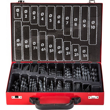 ТЕХНИК 370шт(1-10мм), Набор сверл по металлу, сталь Р4М2, класс В, мет.бокс ЗУБР