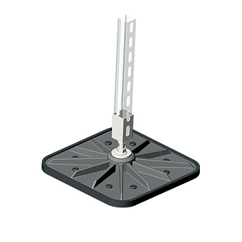 Опора размером 345х345 мм с вертикальным креплением профиля для установки на кровлю, алюминий Ostec