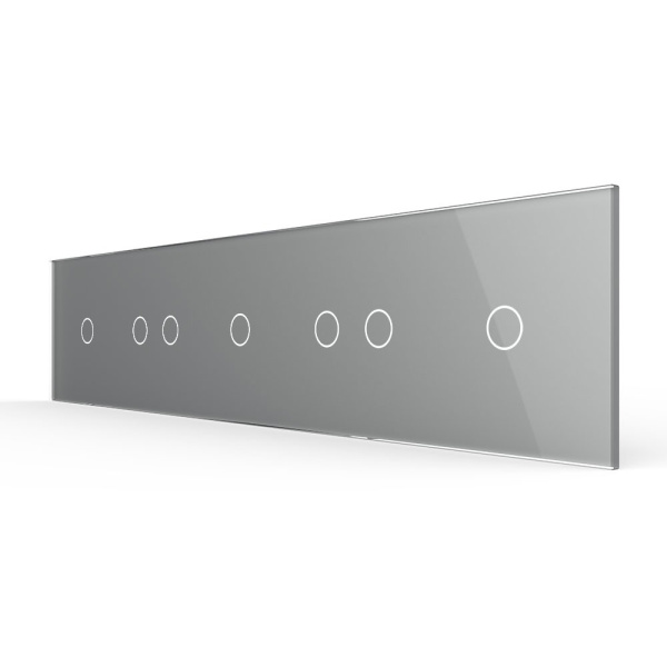 Панель для пяти сенсорных выключателей, 7 клавиш (1+2+1+2+1), цвет серый, стекло Livolo