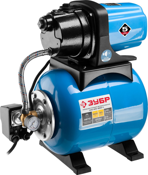 Станция насосная "Мастер" М3 автоматическая, 1200 Вт, пропускная способность 63 л/мин, напор 46 м, бак 20 л, корпус из чугуна ЗУБР Станция насосная "Мастер" М3 автоматическая, 1200 Вт, пропускная способность 63 л/мин, напор 46 м, бак 20 л, корпус из чугуна ЗУБР