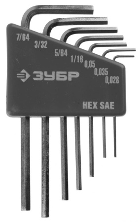 Набор ключей имбусовых "ЭКСПЕРТ"МИНИ для точных работ, Cr-V,HEX SAE 0,028,0,035,0,05,1/16,5/64,3/32,7/64 дюйма,7шт ЗУБР