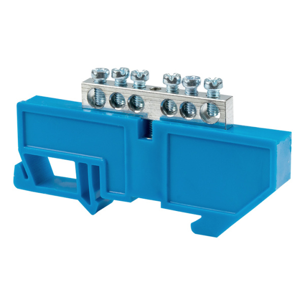 Шина "0" N (6x9мм) 6 отв, цинк синий изолятор на DIN-рейку EKF