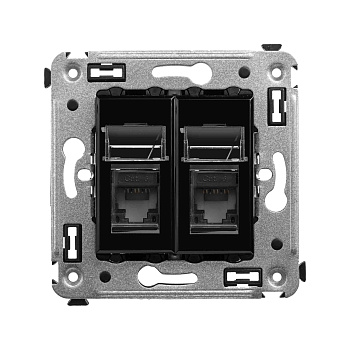 Компьютерная розетка RJ-45 в стену, кат.6 двойная,"Avanti", "Черный квадрат" DKC