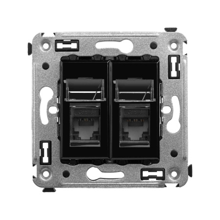 Компьютерная розетка RJ-45 в стену, кат.6 двойная,"Avanti", "Черный квадрат" DKC
