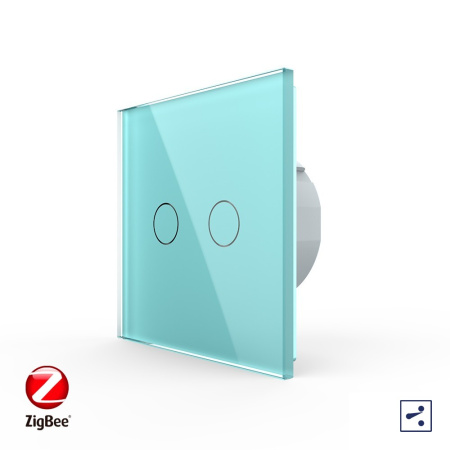 Сенсорный проходной выключатель ZigBee (Wi-Fi) 2 клавиши 1 пост Зеленый Livolo