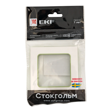 Стокгольм Рамка 1-местная белая с линией цвета зеленый EKF