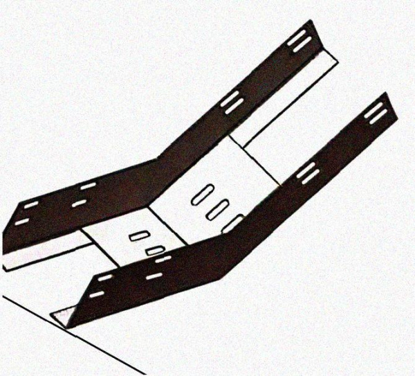 Лоток перфорированный КП 400х65-45 УХЛ1 для поворота трассы вверх на 45, оцинкованный лист S1,2