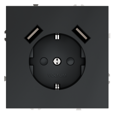 Розетка встраиваемая Voltum S70 с заземлением и защитными шторками, 16А, с USB, A+A, (графит)