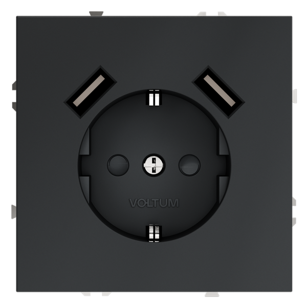 Розетка встраиваемая Voltum S70 с заземлением и защитными шторками, 16А, с USB, A+A, (графит) Розетка встраиваемая Voltum S70 с заземлением и защитными шторками, 16А, с USB, A+A, (графит)