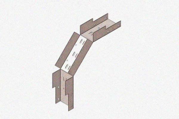 Лоток замковый глухой КСЗГ 400х100-90 УТ1,5 для поворота трассы вниз на 90, оцинкованный лист, S1,2