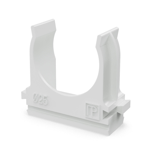Крепёж-клипса для труб Полистирол белая d25 мм (100шт/1000шт уп/кор) Промрукав