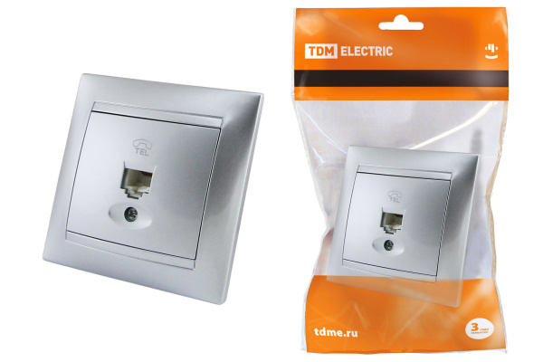 Розетка телефонная RJ11 серебр. металлик "Лама" TDM Розетка телефонная RJ11 серебр. металлик "Лама" TDM