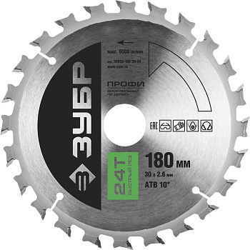Быстрый рез 180х30мм 24Т, диск пильный по дереву ЗУБР