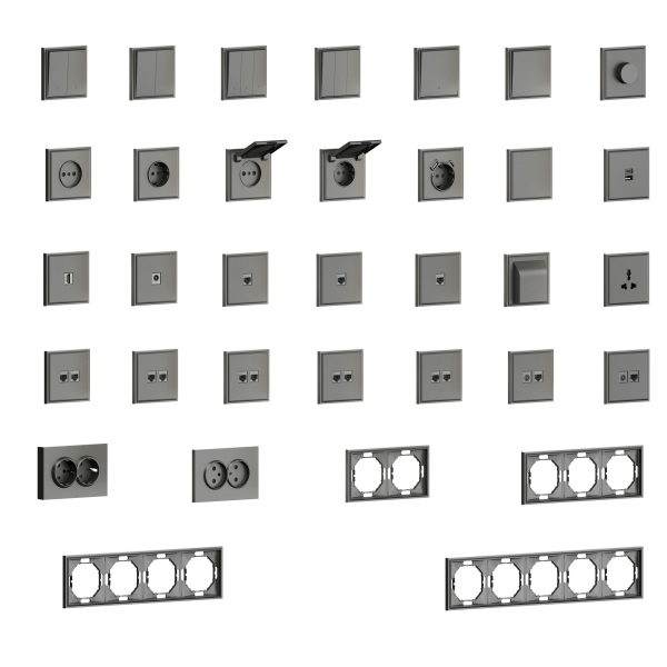 Donel S08 матовый титан накладка для розетки Schuko с зарядным устройством USB A+C, со шторками 16A 250 В~,серия DB