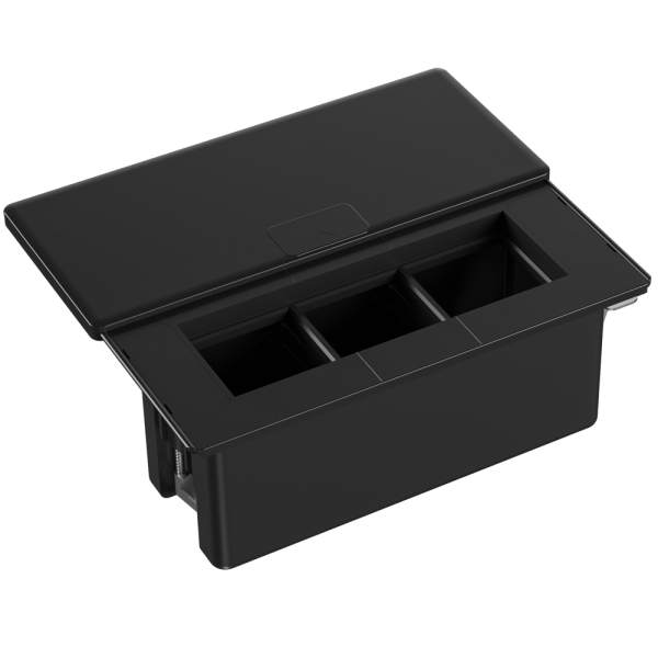 Donel Настольный встраиваемый розеточный блок с сдвижной крышкой 6 мод. (3 мод. 45х45), черный