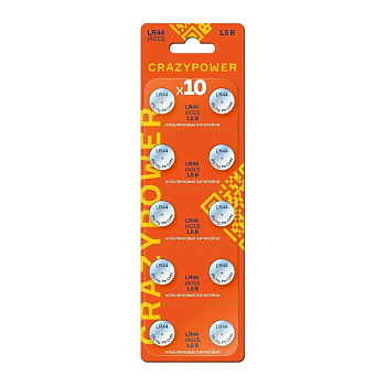 Батарейка Элемент питания алкалиновый таблетка LR44/LR1154/AG13/G13 1.5В (уп.2шт) CRAZYPOWER