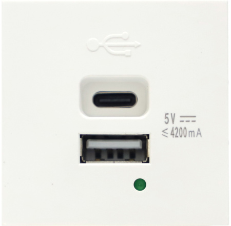 Donel USB зарядное устройство, 4.2A, Type A + C, 2 мод., бел. (45х45мм)