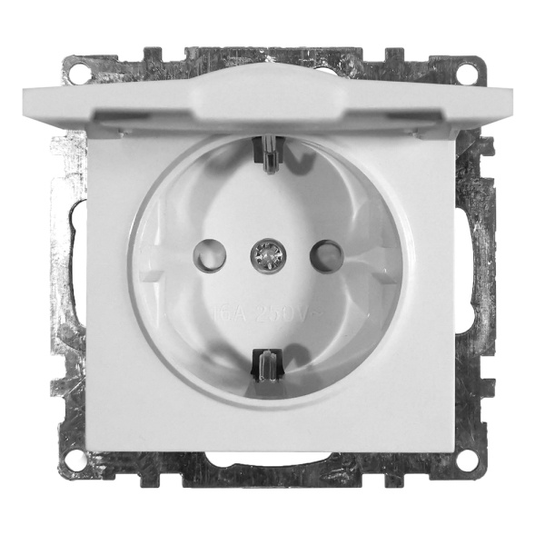 Розетка 1-местная с/з с крышкой (механизм), STEKKER GLS16-7112-01, 250В, 16А с защитной шторкой, серия Катрин, белый Розетка 1-местная с/з с крышкой (механизм), STEKKER GLS16-7112-01, 250В, 16А с защитной шторкой, серия Катрин, белый