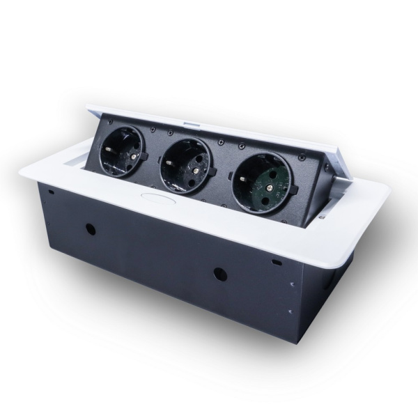 Розетка горизонтальная выдвижная 3 Euro 16A RocketSocket, проводка, цвет белый