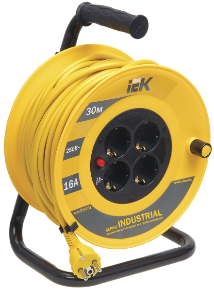 Катушка УК30 с термозащитой 4 места 2P+PE/30м 3х1,5мм2 INDUSTRIAL IEK