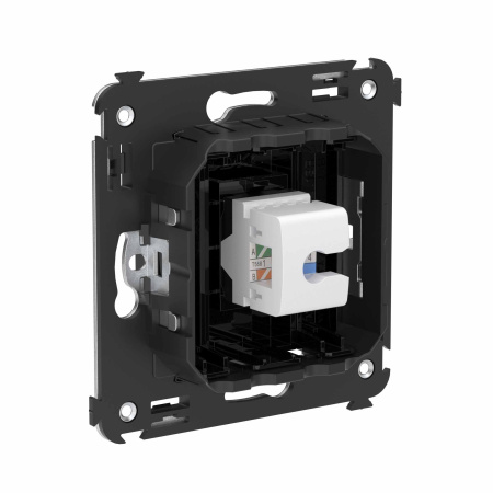 Компьютерная розетка RJ-45 без шторки в стену, кат.6 одинарная, "Avanti", "Черный квадрат" DKC