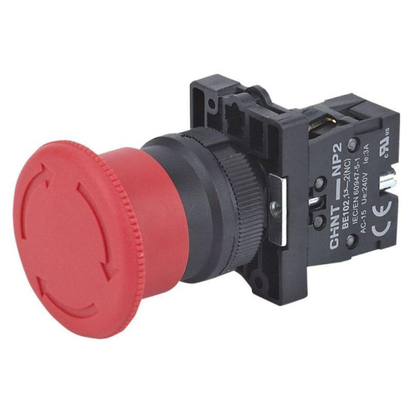 Кнопка управления "Грибок" Φ30мм фиксацией NP2-ES445 без подсветки, красная 1НО+1НЗ, IP40 (R) CHINT