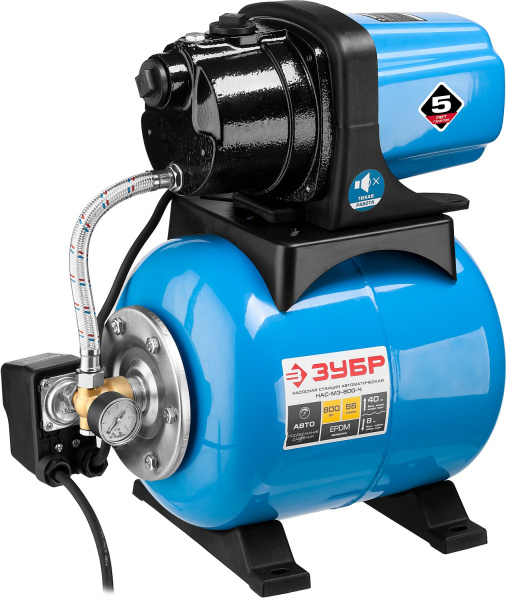 Станция насосная "Мастер" М3 автоматическая, 800 Вт, пропускная способность 55 л/мин, напор 40 м, бак 20 л, корпус из чугуна ЗУБР Станция насосная "Мастер" М3 автоматическая, 800 Вт, пропускная способность 55 л/мин, напор 40 м, бак 20 л, корпус из чугуна ЗУБР