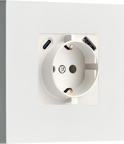 Donel N96 Розетка Schuko с зарядным устройством USB A+C, с защитными шторками, Белый, серия DT Donel N96 Розетка Schuko с зарядным устройством USB A+C, с защитными шторками, Белый, серия DT