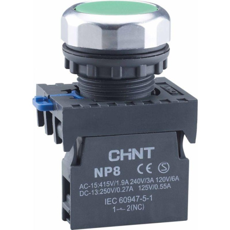 Кнопка упр. NP8-10BN/3 без подсветки, самовозв., зеленый, 1НО, IP65 (R) CHINT