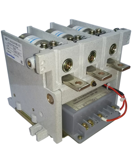 Контактор вакуумный КВТ-1,14-2,5/160-3 У3, трёхполюсный, 160А, 380В, 2з+2р, нереверсивный, без реле, с литым модулем питания Электротехник