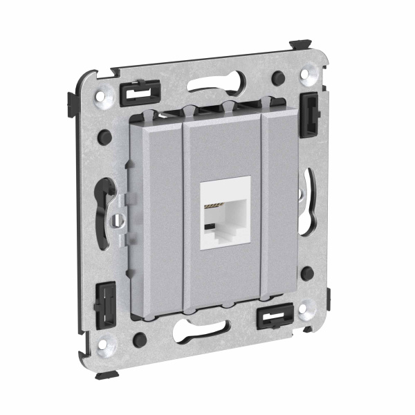 Телефонная розетка RJ-12 без шторки в стену одинарная, "Avanti", "Закаленная сталь" DKC Телефонная розетка RJ-12 без шторки в стену одинарная, "Avanti", "Закаленная сталь" DKC