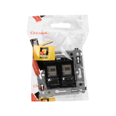 Компьютерная розетка RJ-45 в стену, кат.5e двойная экранированная,"Avanti", "Черный квадрат" DKC