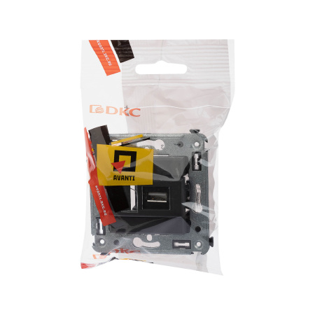 USB 2.0 розетка одинарная в стену, тип А-А, "Avanti", "Черный матовый" DKC