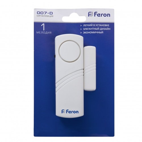 Звонок-сигнализация дверной беспроводной Feron 007-D 1 мелодия белый с питанием от батареек фото 5